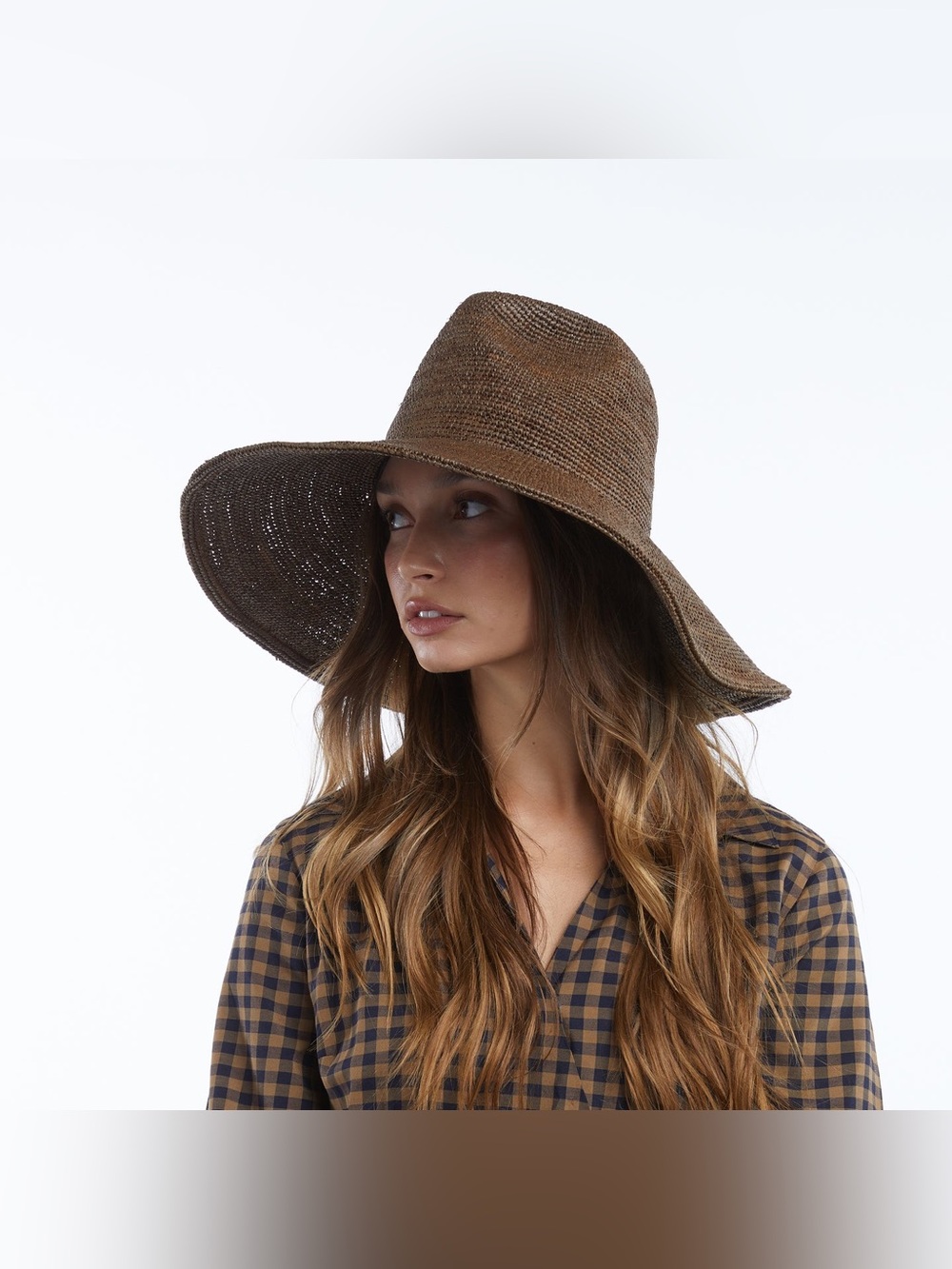 NWT Wyeth Packable Lina Waverly Wide Brim Raffia Sun Hat in Chocolate - Picture 5 of 12